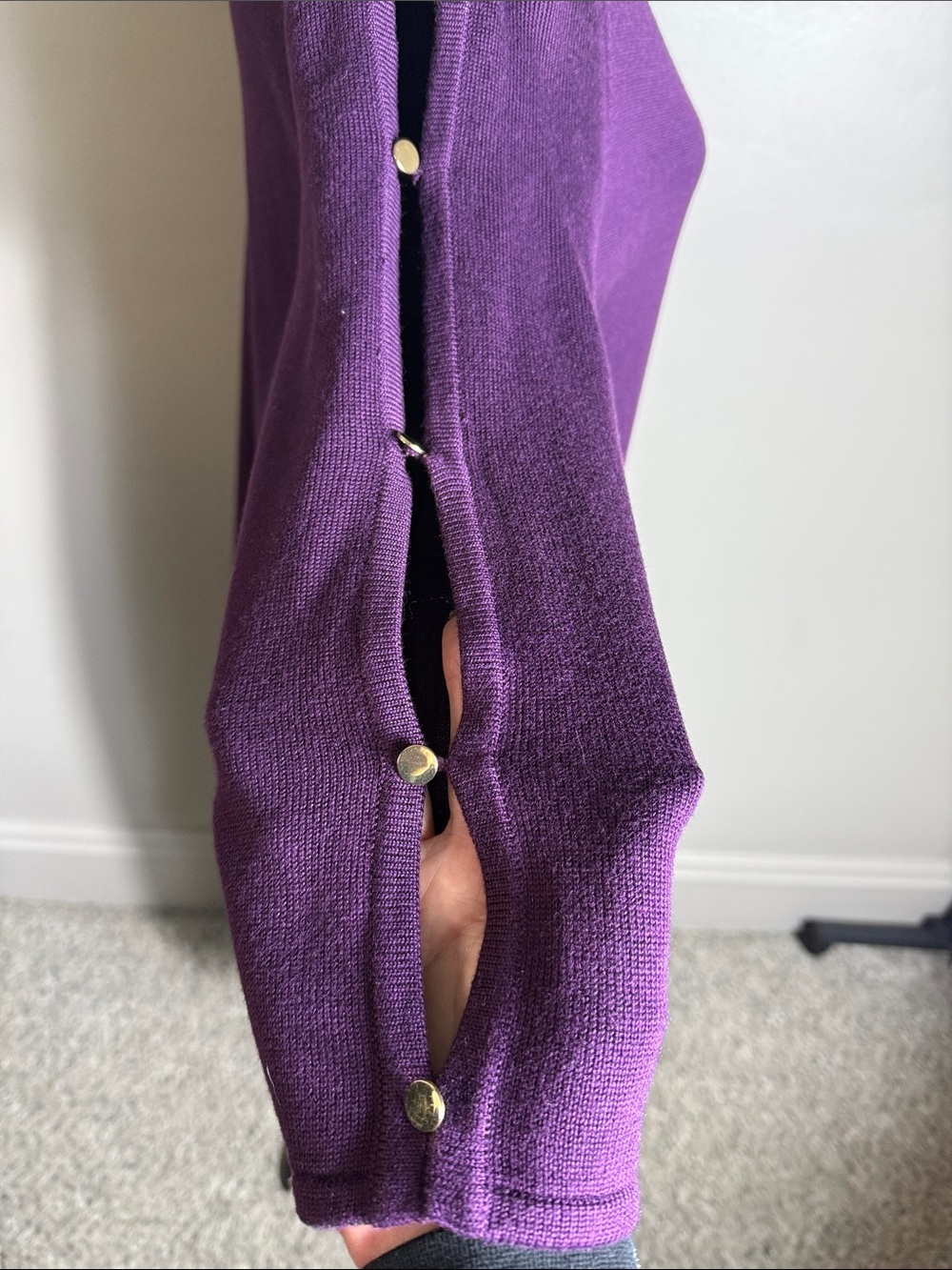 Calvin Klein Purple Scoop Neck Sweater Knit Dress w Button Slit Sleeves Sz XL - Picture 3 of 6